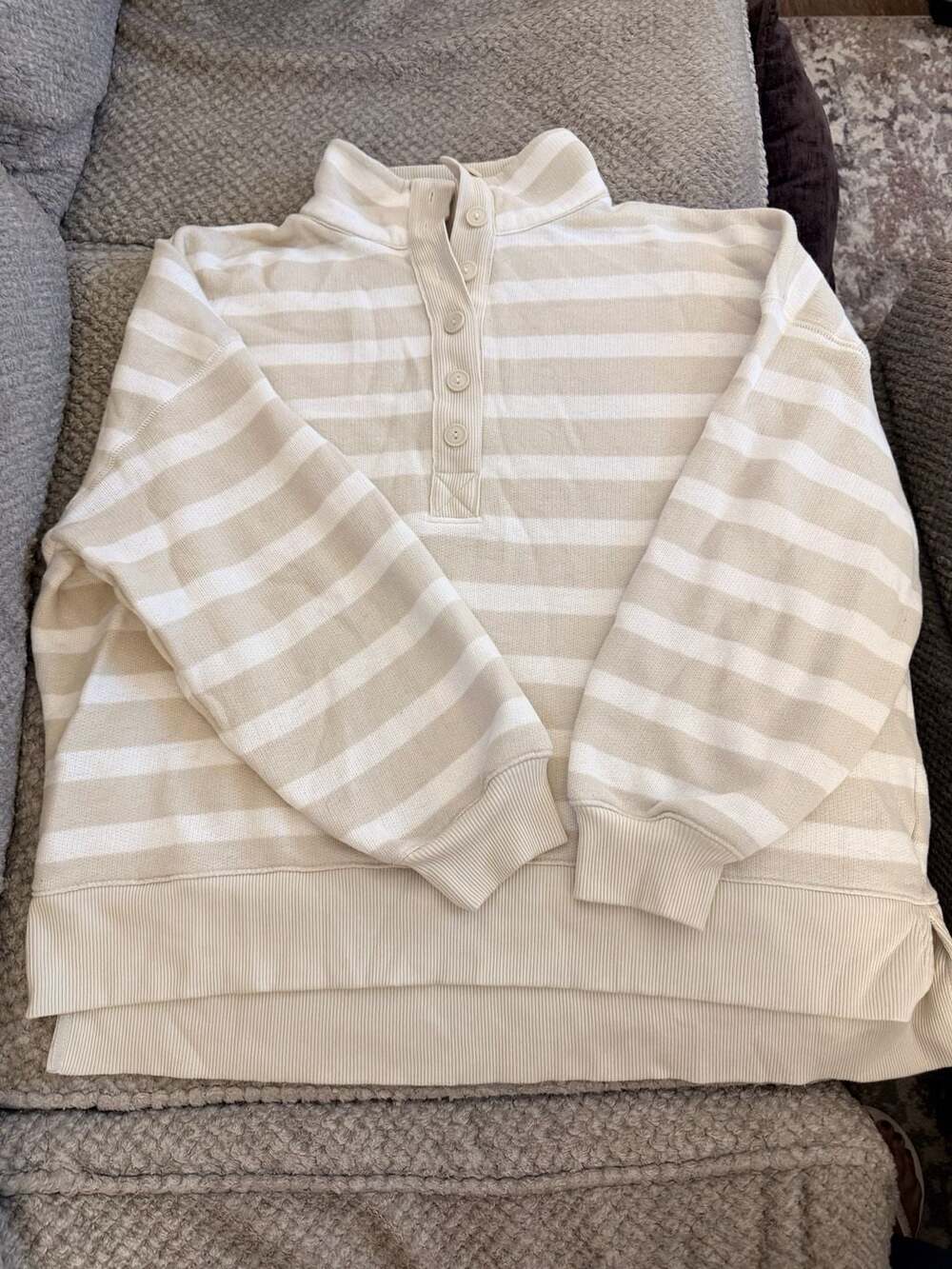 American Eagle Striped Lived-In Polo Sweatshirt